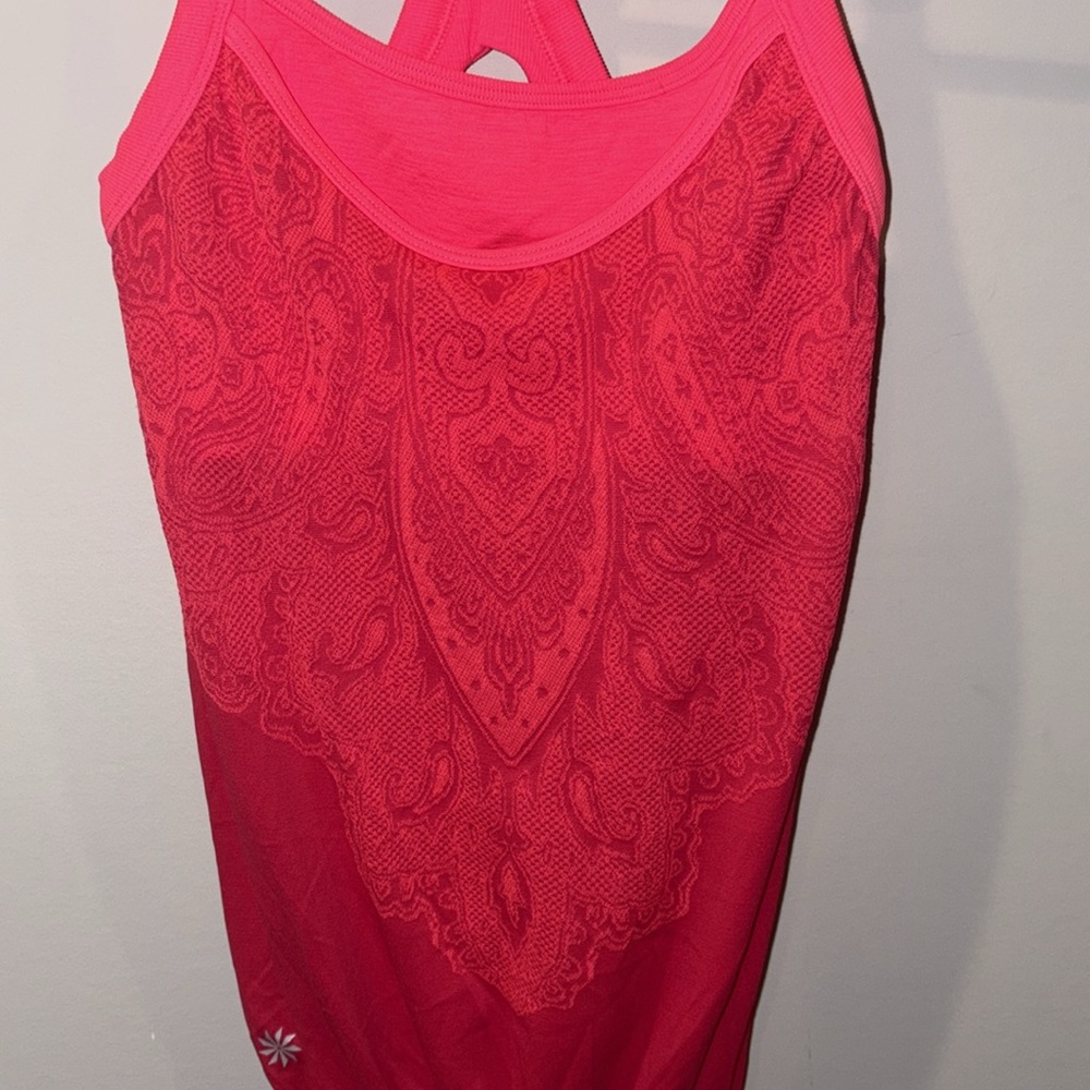 Athleta Seamless Paisley Print Racerback Layered Tank Size XS Bright Pink - Picture 3 of 10